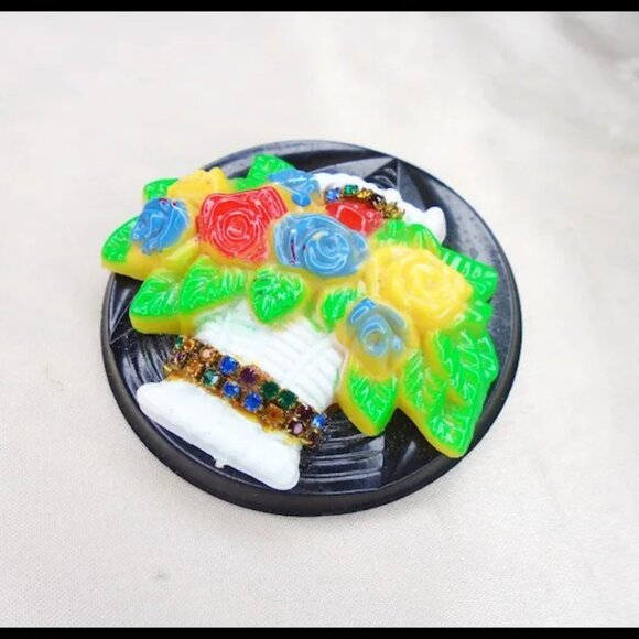 Big Flower Brooch Pin - Scarf Slide with Rainbow Rhinestones - Handmade OOAK - Picture 4 of 12